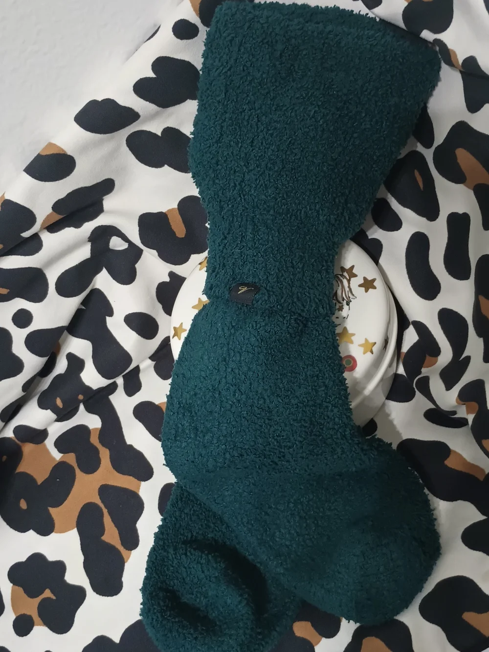 VICTORIA SECRET FOREST GREEN LONG FUZZY SOCKS WITH V LOGO ON EACH ONE